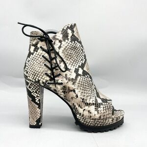 AllSaints Womens 6 Micaela Boots Snake Print Bootie Peep Toe Lace Up Heel Rocker